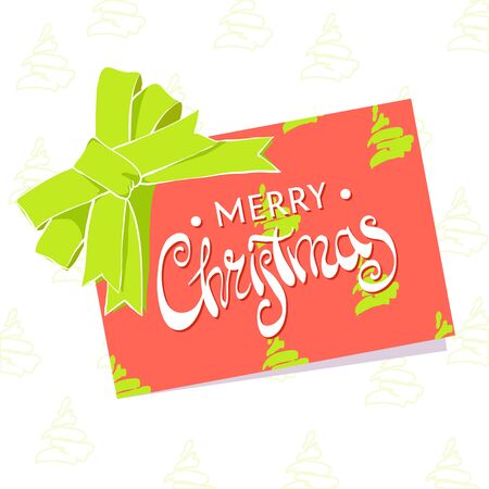 Beautiful greeting card with Christmas on a white background with a big red bowのイラスト素材