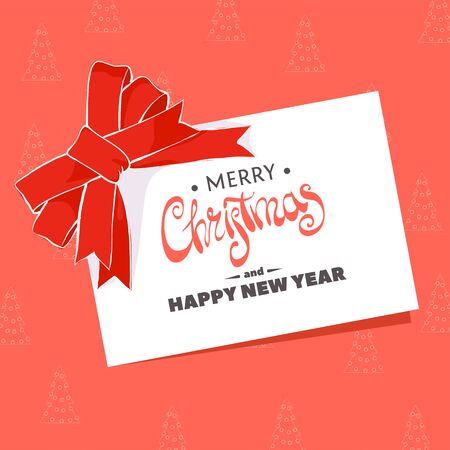 Christmas greeting card with the words Merry Christmas on a red backgroundのイラスト素材