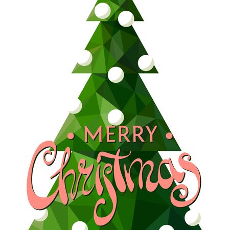 Christmas tree with a beautiful inscription Merry Christmas on a white backgroundのイラスト素材