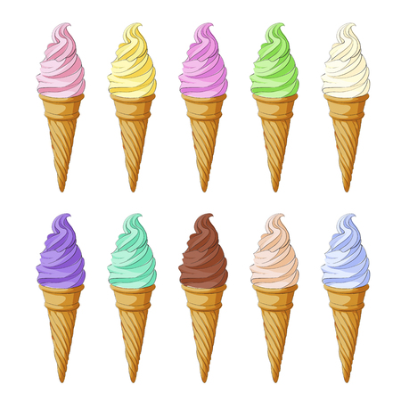 Fruit ice cream horn on a white background with a place for your inscriptionのイラスト素材