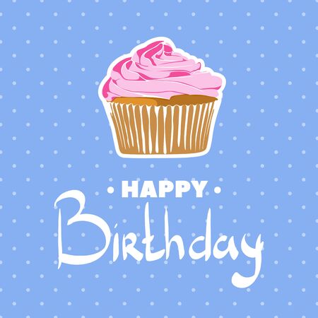 Vanilla cupcake for the birthday on stylish blue background in peasのイラスト素材