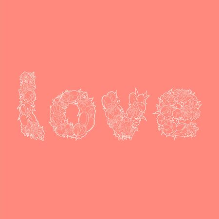 White word love from flowers on red backgroundのイラスト素材