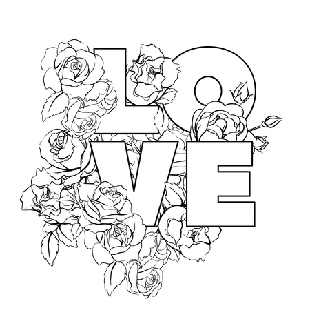 Bright beautiful floral background with outline loveのイラスト素材