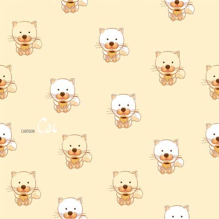 Cute cartoon kitten with cup in handsのイラスト素材