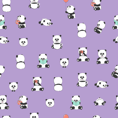 cute cartoon background with pandas.のイラスト素材