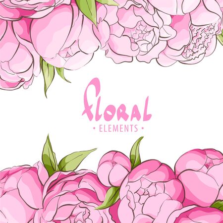 Bright floral template with peoniesのイラスト素材