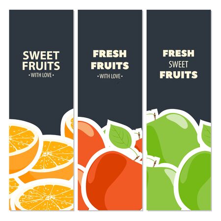 Fresh bright fruit cards with oranges and applesのイラスト素材