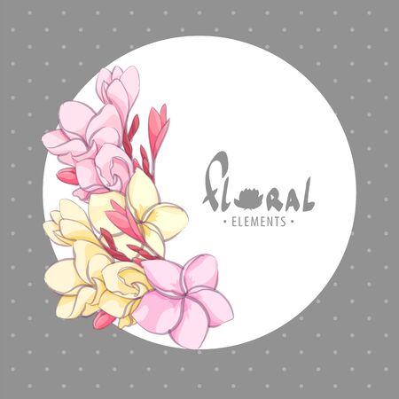 Floral illustration with some flowers in white circleのイラスト素材