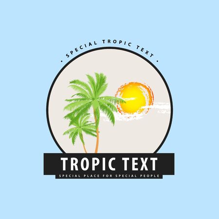 A Logo with palm trees and sunset on a blue background with a place for your inscriptionのイラスト素材
