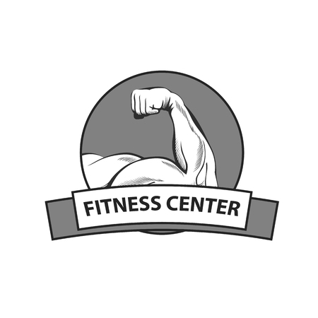 Embossed arm for the fitness center logo on gray.のイラスト素材