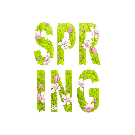 Designer Inscription Spring from the leaves and delicate apple blossoms for your creativityのイラスト素材