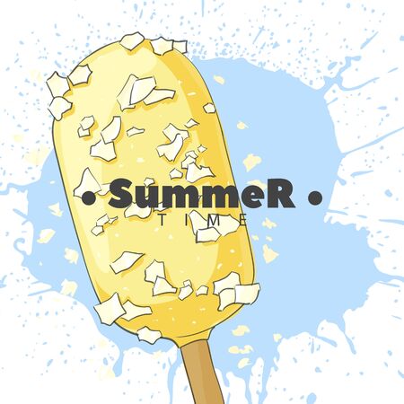 Ice cream in chocolate on a stick on a bright blue backgroundのイラスト素材