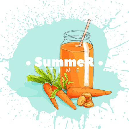 Carrot juice in a jar on a white backgroundのイラスト素材