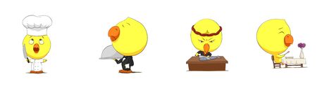 Set of cute cartoon chicks on whiteのイラスト素材