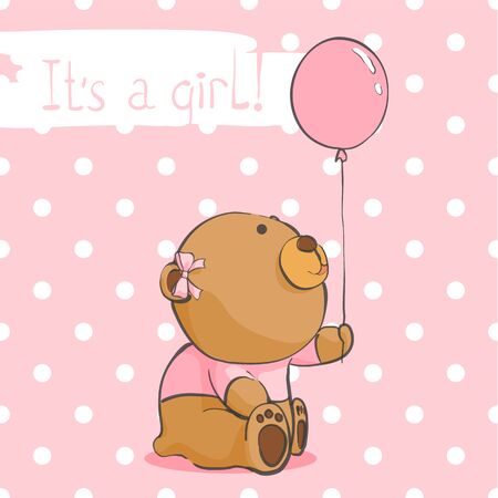 Cute bear with the inscription It's a girl on a pink background in the peasのイラスト素材