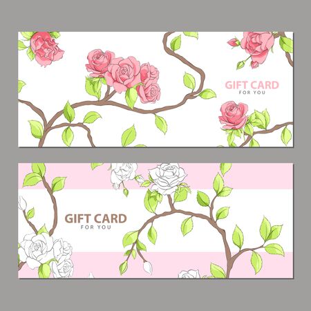 Gift card with delicate flowers on a light backgroundのイラスト素材