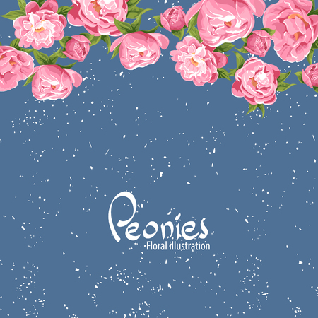 Refined peonies on a blue background with a place for your inscriptionのイラスト素材