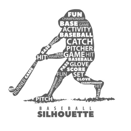 Silhouette of a baseball player on a white background, drawn in the form of a silhouette of the words.のイラスト素材