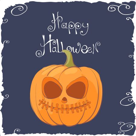 Scary pumpkin face Halloween illustration.のイラスト素材