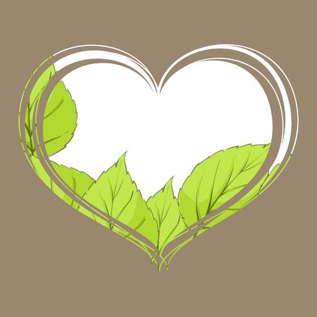 Birch leaves in the heart on a brown backgroundのイラスト素材
