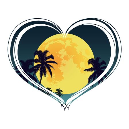 Beach view painted in the heart on a white backgroundのイラスト素材