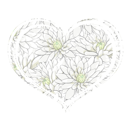 Tender heart from white chrysanthemums on a white backgroundのイラスト素材