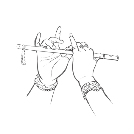 Divine hands of Krishna with flute in sketch outline style vector illustrationのイラスト素材