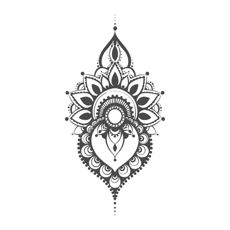 Vector henna black mehndi illustration on white background.のイラスト素材