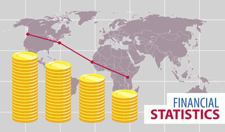 Stacks of coins bars chart with world on backgroundのイラスト素材