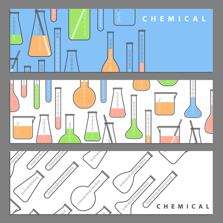 illustration of chemical cards with flasks on backgroundのイラスト素材