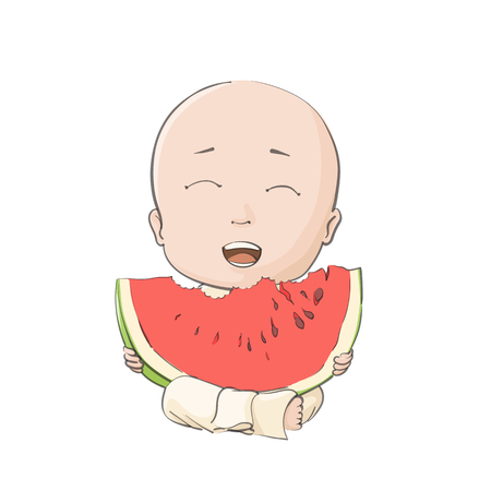 Vector illustration of cute kids with watermelonのイラスト素材