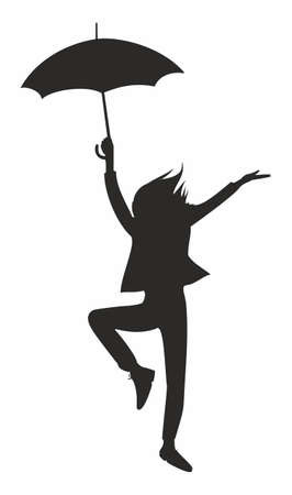 happy woman with umbrella jumpingのイラスト素材