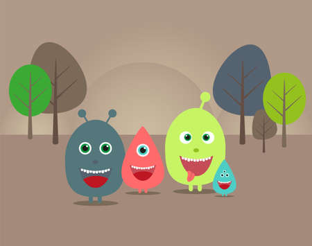 creative funny illustration with aliens and monsters for your design
