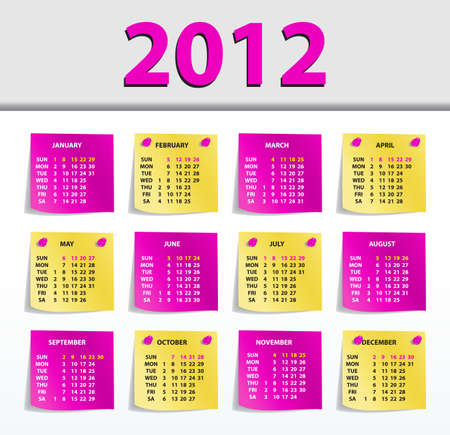 stylish calendar for 2012, all elements are in separate layers and grouped, easy to editのイラスト素材