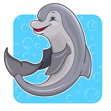 Illustration of fun cartoon dolphin in the sea のイラスト素材