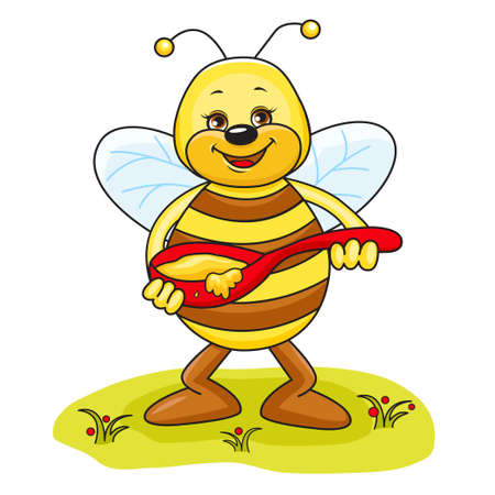 Illustration of friendly Cute Bee eating honey のイラスト素材