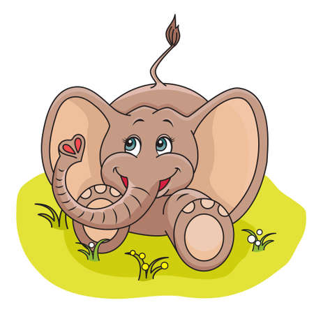 Illustration of cute Baby Elephant playing in the grass のイラスト素材
