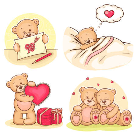 Beautiful cartoon collection of cute valentine Teddy Bears のイラスト素材