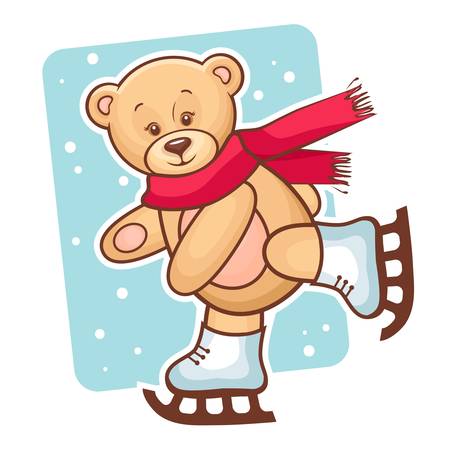 Colorful Illustration Of Cute Teddy Bear Skating のイラスト素材