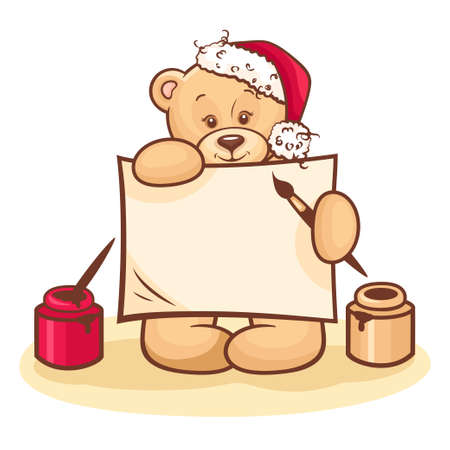 Illustration Of Cute Christmas Teddy Bear with blank note isolated on white background のイラスト素材