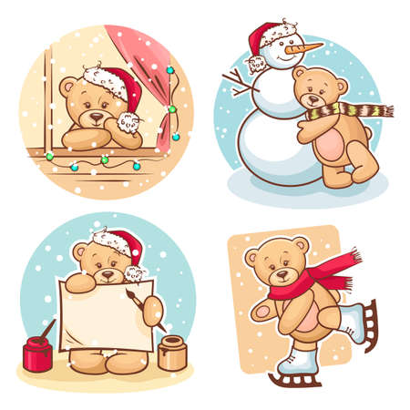 Cute Illustration Of Christmas Teddy Bears, for xmas design のイラスト素材