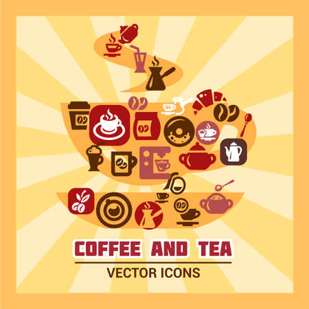 Colorful Coffee And Tea Icons Set  Vector Illustration のイラスト素材