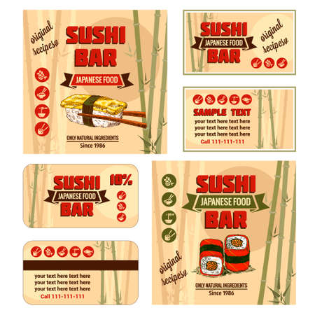 Vintage Sushi Bar Corporate Identity. Vector illustration.のイラスト素材