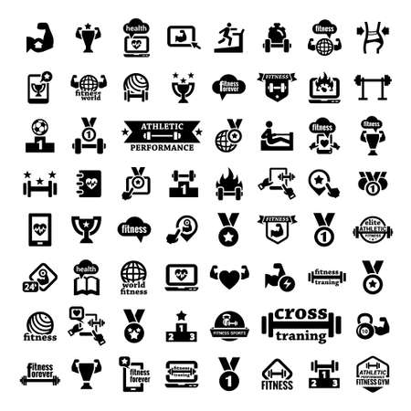 Big Elegant Fitness and Health Icons Set.のイラスト素材
