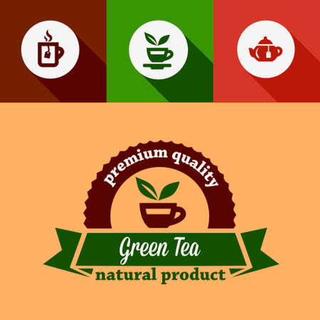 Green Tea Design Elements in Flat Design Style.のイラスト素材