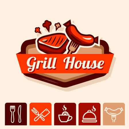 Set of badge, label, icons design templates for grill menuのイラスト素材