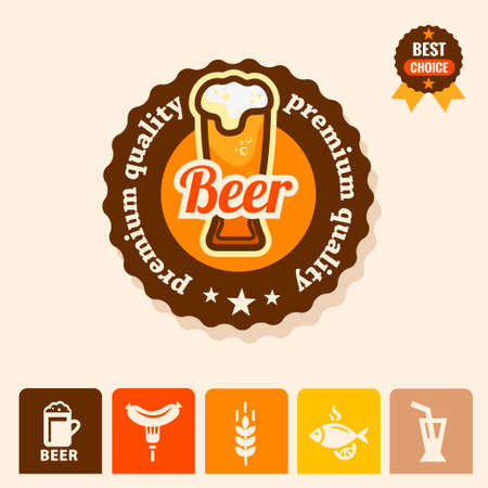 Label with beer mugs and the text Beer written inside, vector illustration.のイラスト素材