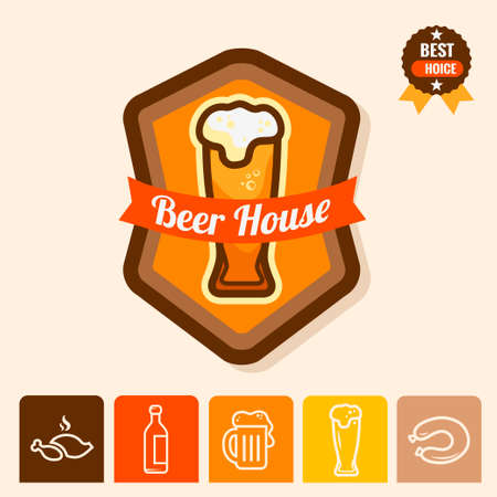 Label with beer mugs and the text Beer written inside, vector illustration.のイラスト素材