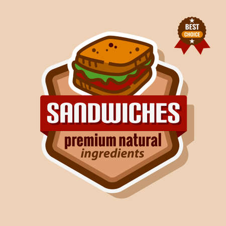 Flat color sandwich icon. Sandwiches menu label.のイラスト素材