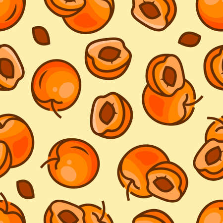 Seamless fruit background - vector pattern with apricot. Vector illustration. Funny fruit. Cute...